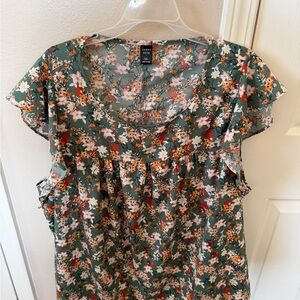 SHEIN Green and Orange Floral Blouse